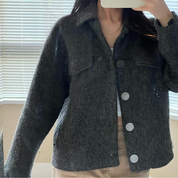 Mango Dark Grey Buttoned Short Coat Jacket - Picture 5 of 9